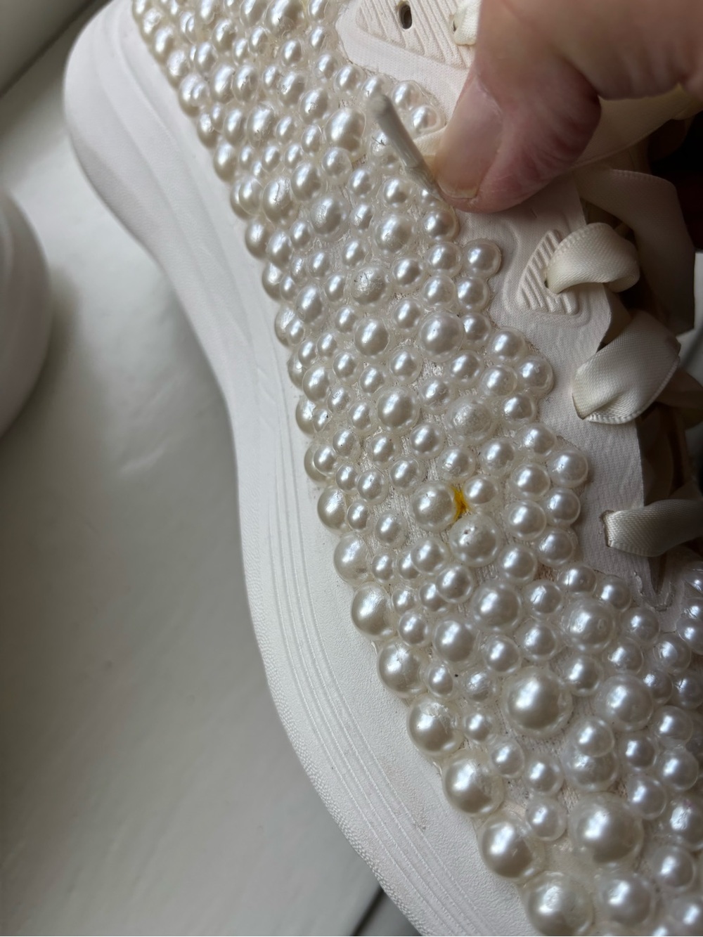 Hoka Pearl-Embellished Satin Lace Sneakers - Cream - Picture 13 of 13